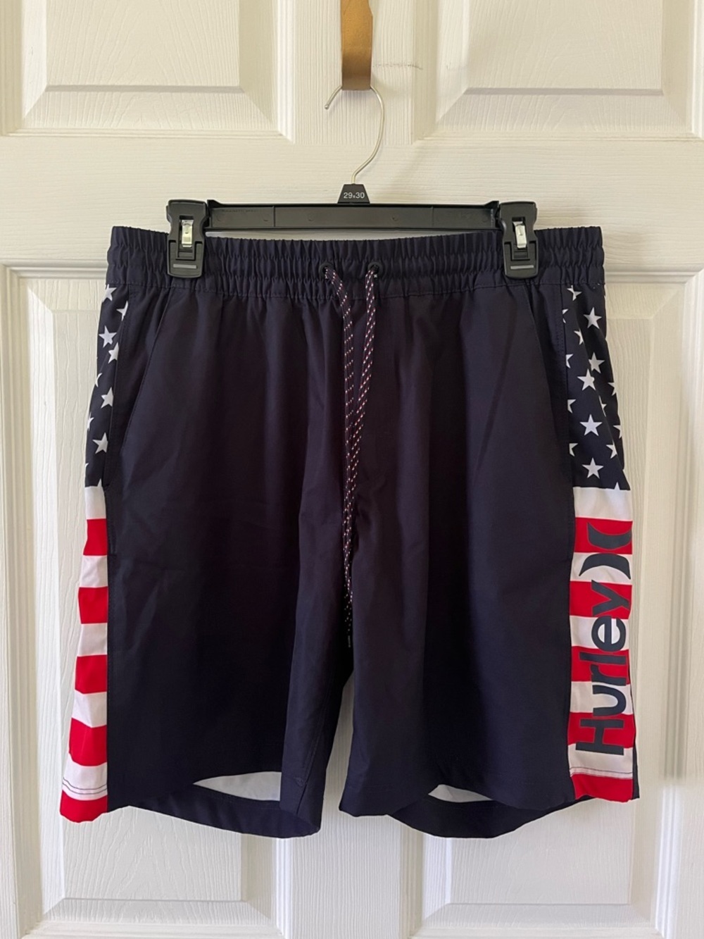 Hurley Navy Swim Trunks with Red & White Star-Spangled Side Panels